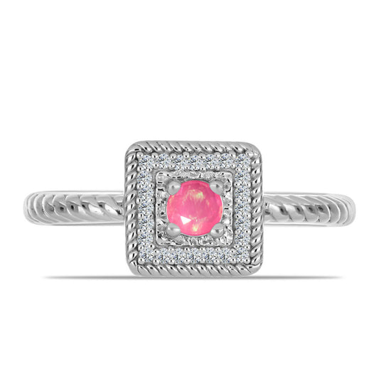 Stříbrný Prsten s Růžovým Opálem z Lega Dembi a Bílým Topazem
