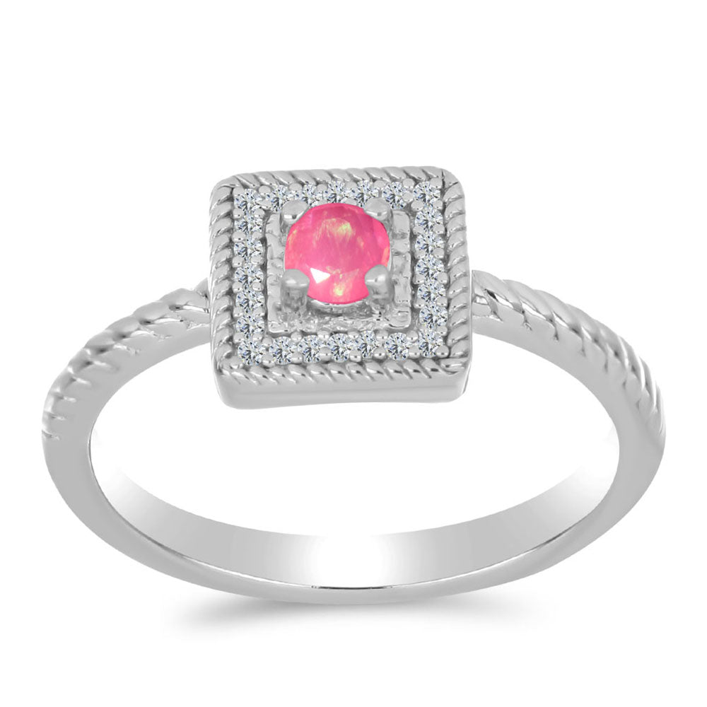 Stříbro 925/1000 - Prsten s Růžovým Opálem z Lega Dembi a Bílým Topazem - Karátové číslo: 0.19. přibližná hmotnost: 2.96 gramů