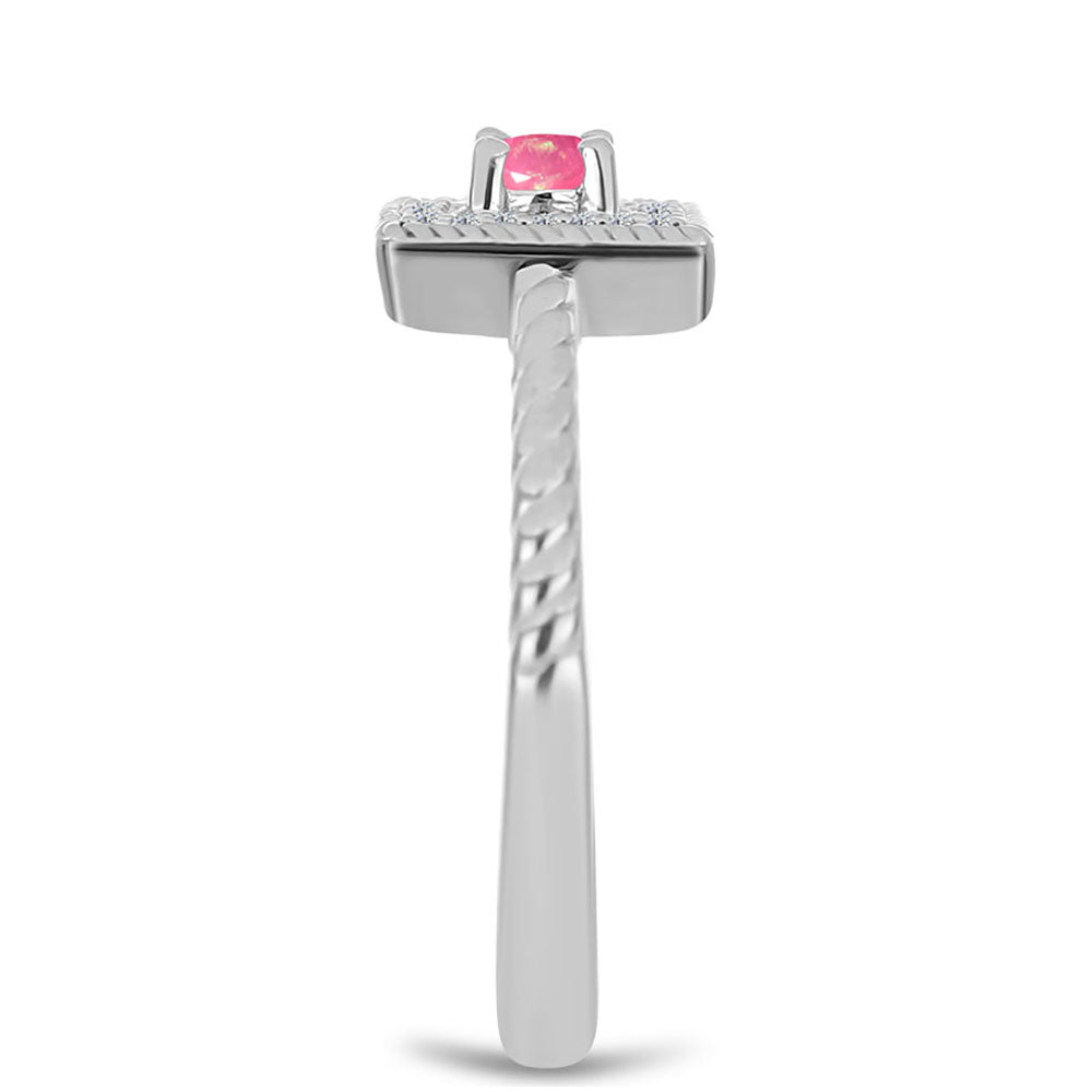 Stříbro 925/1000 - Prsten s Růžovým Opálem z Lega Dembi a Bílým Topazem - Karátové číslo: 0.19. přibližná hmotnost: 2.96 gramů 4 