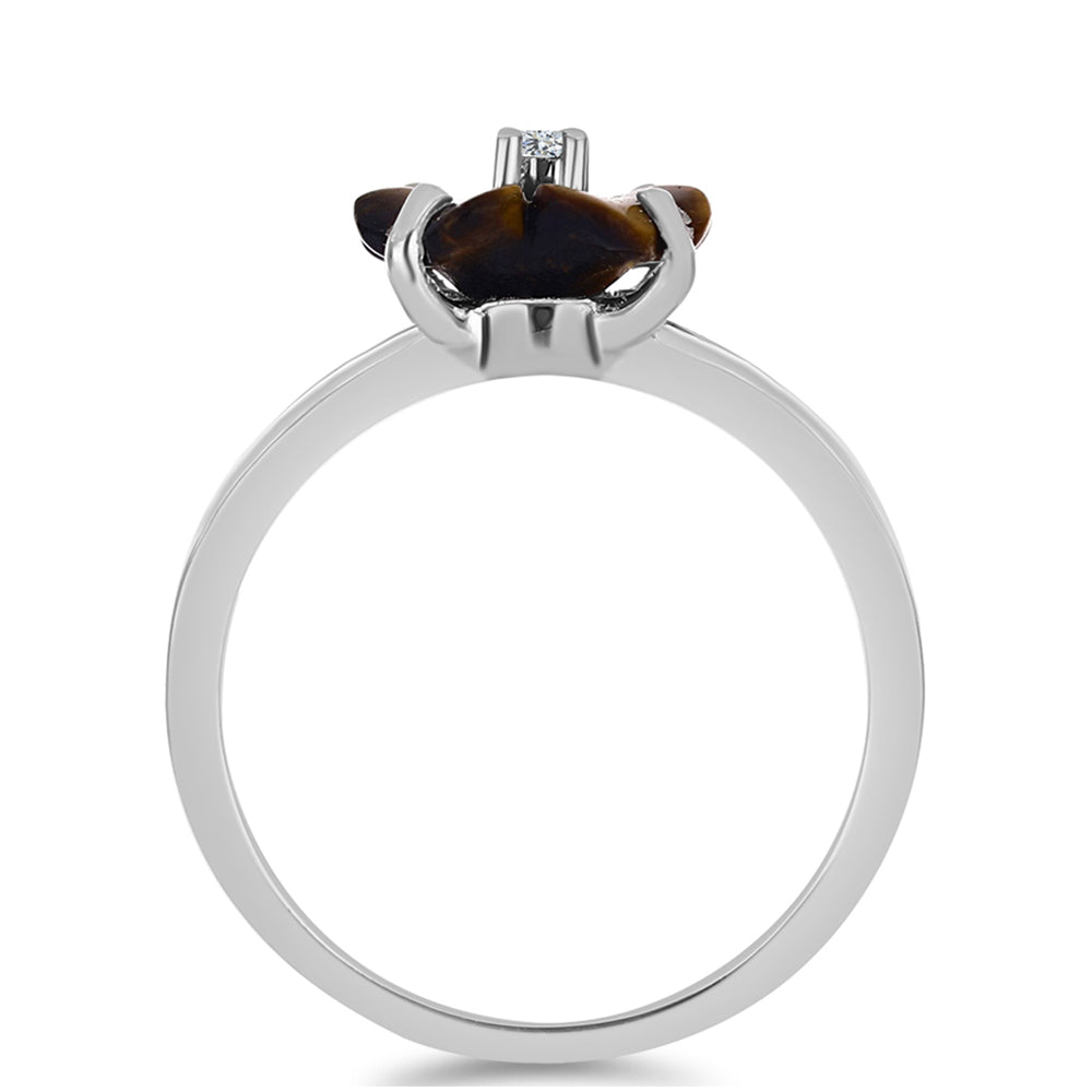 Stříbro 925/1000 - Prsten s Picasso Jaspisem a Bílým Topazem - Karátové číslo: 1.75. přibližná hmotnost: 3.21 gramů 2 