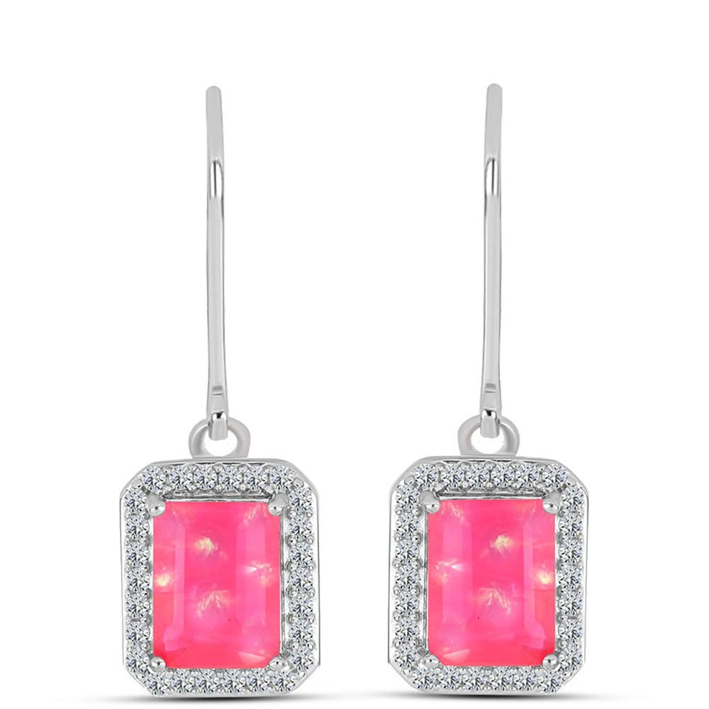 Stříbrné Náušnice s Růžovým Opálem z Lega Dembi a Bílým Topazem