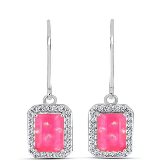 Stříbrné Náušnice s Růžovým Opálem z Lega Dembi a Bílým Topazem