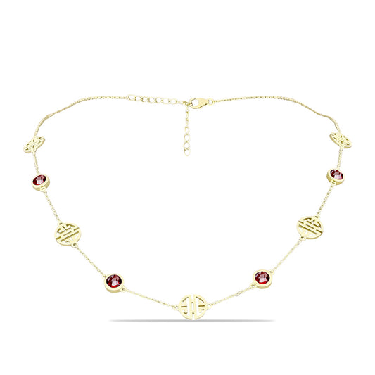 Pozlacené Stříbro 925/1000 - Náhrdelník s Bartonským Granátem - Karátové číslo: 4.07. přibližná hmotnost: 9.82 gramů