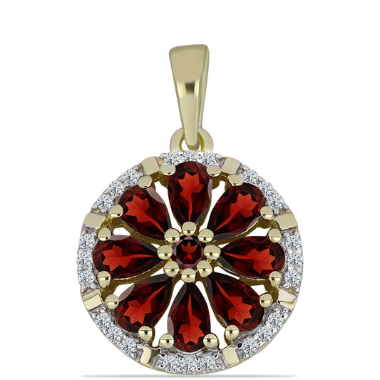 Pozlacené stříbro 925/1000 Přívěsek s Bartonským Granátem a Bílým Topazem - Karátové číslo: 2.4. přibližná hmotnost: 2.66 gramů