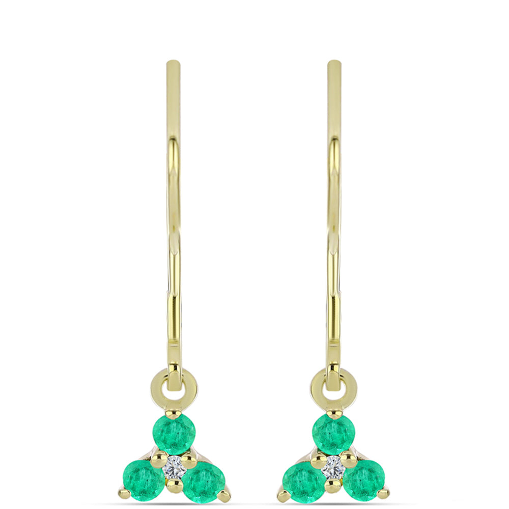 Pozlacené Stříbro 925/1000 - Náušnice s Kolumbijským Smaragdem a Bílým Diamantem - Karátové číslo: 0.28. přibližná hmotnost: 1.28 gramů