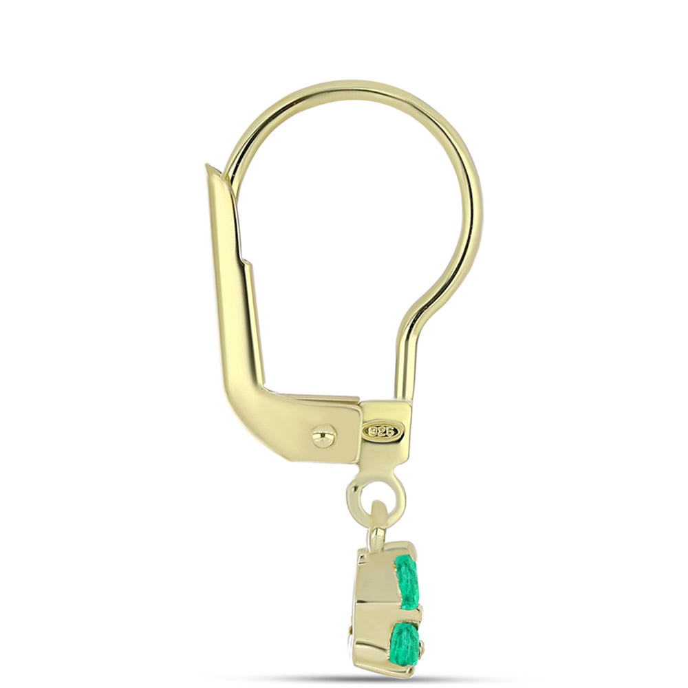 Pozlacené Stříbro 925/1000 - Náušnice s Kolumbijským Smaragdem a Bílým Diamantem - Karátové číslo: 0.28. přibližná hmotnost: 1.28 gramů 2 