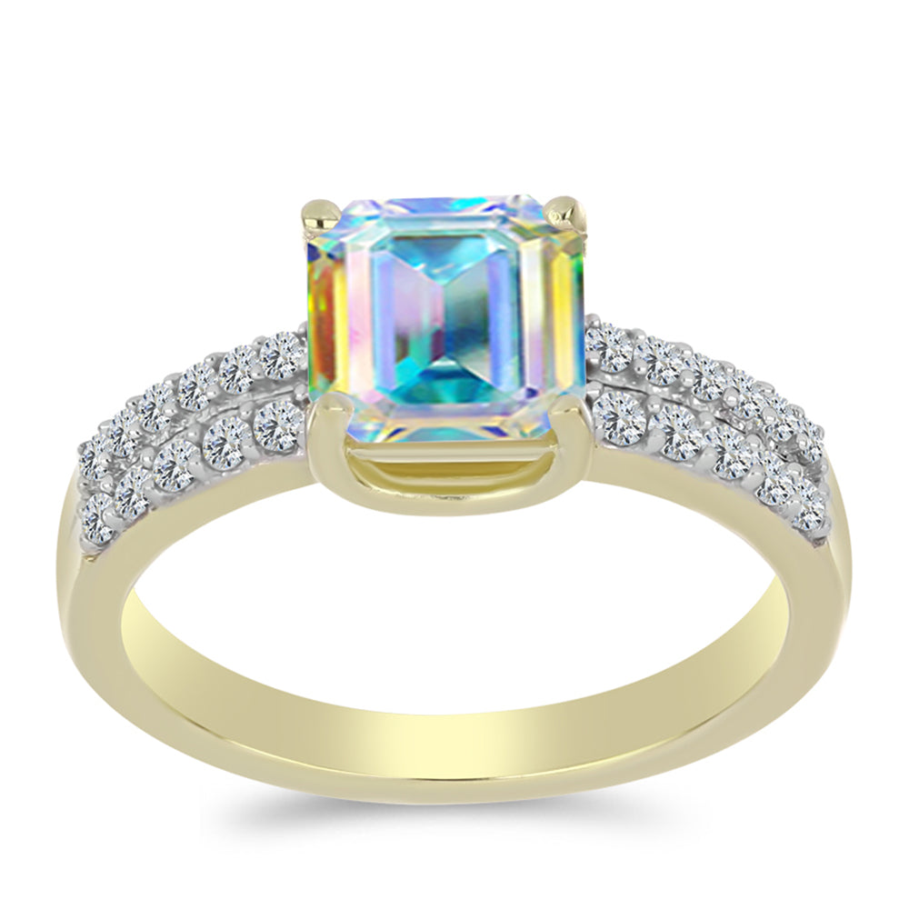 Pozlacené Stříbro 925/1000 - Prsten s Ledovým Moissanitem a Bílým Topazem - Karátové číslo: 2.17. přibližná hmotnost: 3.98 gramů 3 