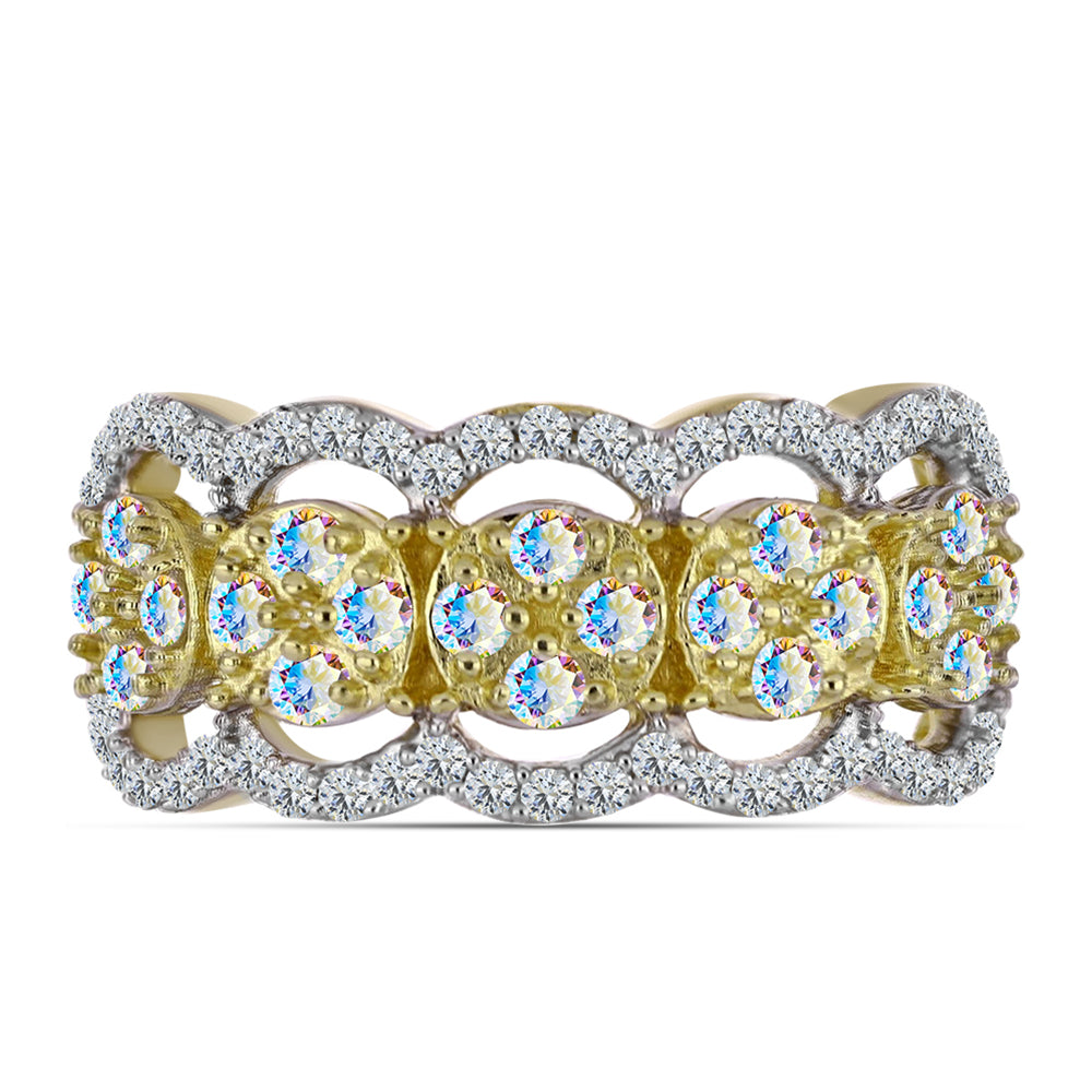 Pozlacené Stříbro 925/1000 - Prsten s Ledovým Moissanitem a Bílým Topazem - Karátové číslo: 1.01. přibližná hmotnost: 4.21 gramů 1 