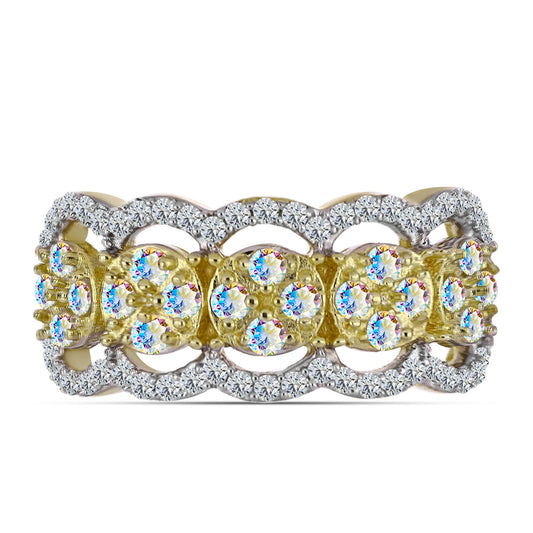 Pozlacené Stříbro 925/1000 - Prsten s Ledovým Moissanitem a Bílým Topazem - Karátové číslo: 1.01. přibližná hmotnost: 4.21 gramů