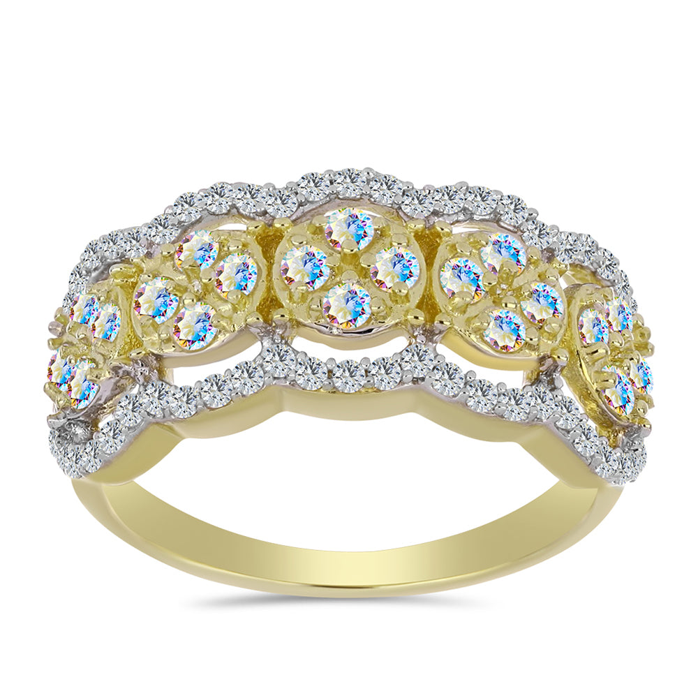 Pozlacené Stříbro 925/1000 - Prsten s Ledovým Moissanitem a Bílým Topazem - Karátové číslo: 1.01. přibližná hmotnost: 4.21 gramů