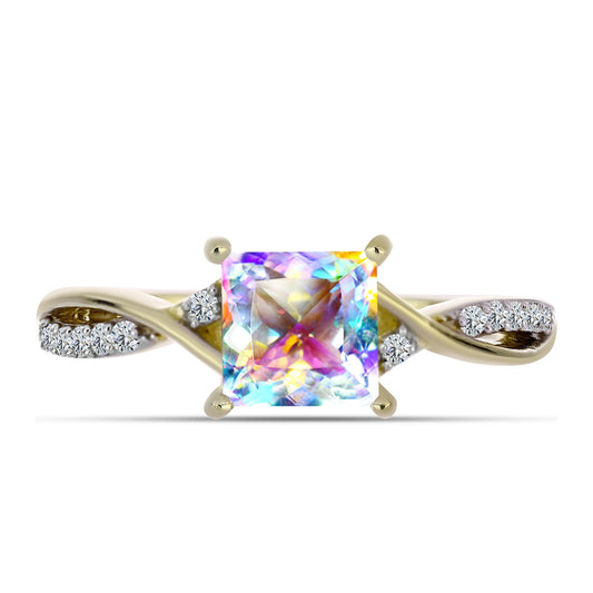 Pozlacený Stříbrný Prsten s Ledovým Moissanitem a Bílým Topazem