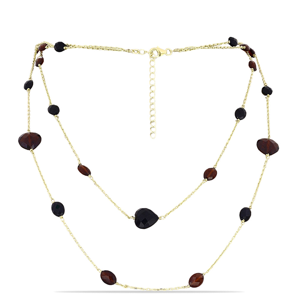 Pozlacené Stříbro 925/1000 - Náhrdelník s Bartonským Granátem a Černým Onyxem - Karátové číslo: 25.72. přibližná hmotnost: 8.65 gramů 1 