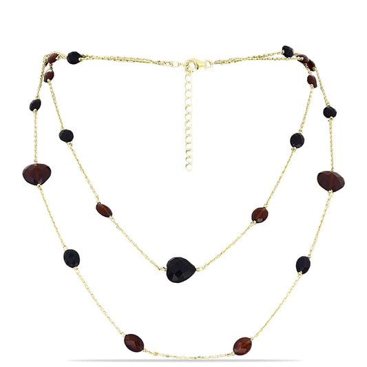 Pozlacené stříbro 925/1000 Náhrdelník s Bartonským Granátem a Černým Onyxem - Karátové číslo: 25.72. přibližná hmotnost: 8.65 gramů