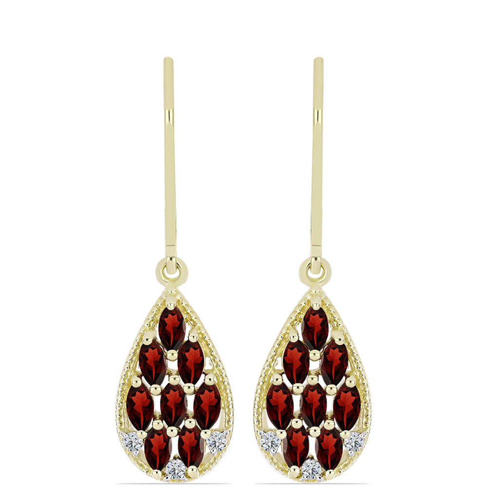 Pozlacené stříbro 925/1000 Náušnice s Bartonským Granátem a Bílým Topazem - Karátové číslo: 1.91. přibližná hmotnost: 3.13 gramů