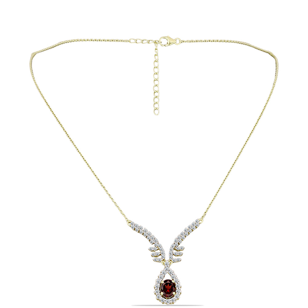 Pozlacené Stříbro 925/1000 - Náhrdelník s Bartonským Granátem a Bílým Topazem - Karátové číslo: 3.3. přibližná hmotnost: 6.07 gramů 1 