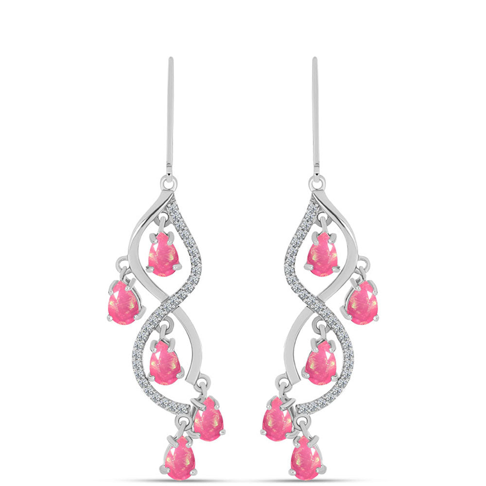 Stříbrné Náušnice s Růžovým Opálem z Lega Dembi a Bílým Topazem 1 