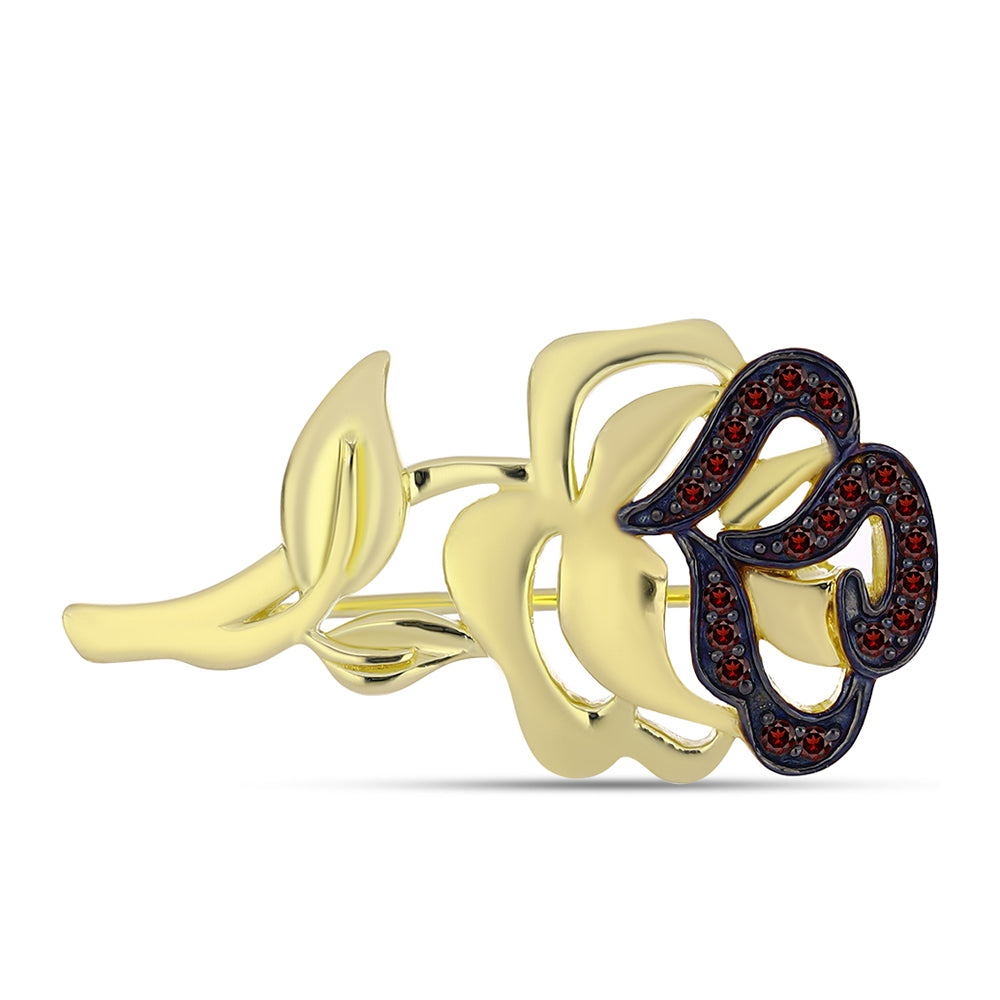 Pozlacené Stříbro 925/1000 - Brož s Bartonským Granátem - Karátové číslo: 0.18. přibližná hmotnost: 3.58 gramů