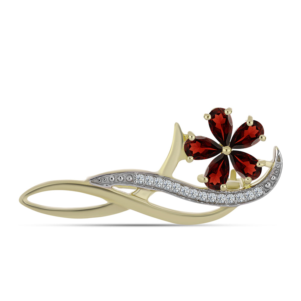 Pozlacené stříbro 925/1000 Brož s Bartonským Granátem a Bílým Topazem - Karátové číslo: 1.43. přibližná hmotnost: 3.42 gramů 1 