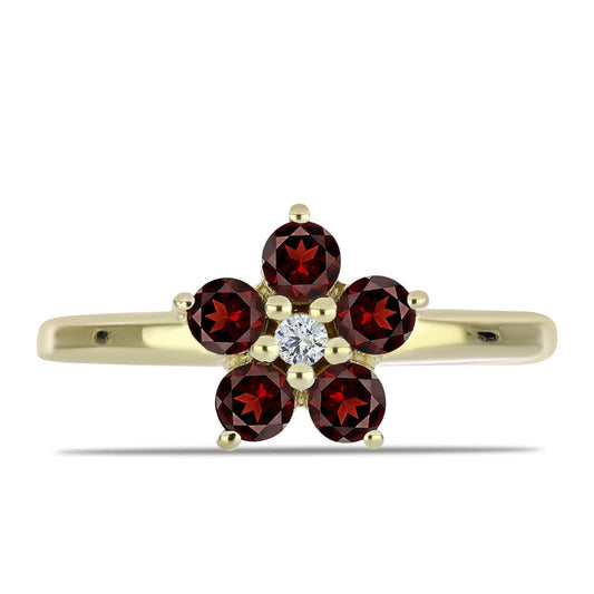 Pozlacené Stříbro 925/1000 - Prsten s Bartonským Granátem a Bílým Topazem - Karátové číslo: 0.69. přibližná hmotnost: 2.2 gramů