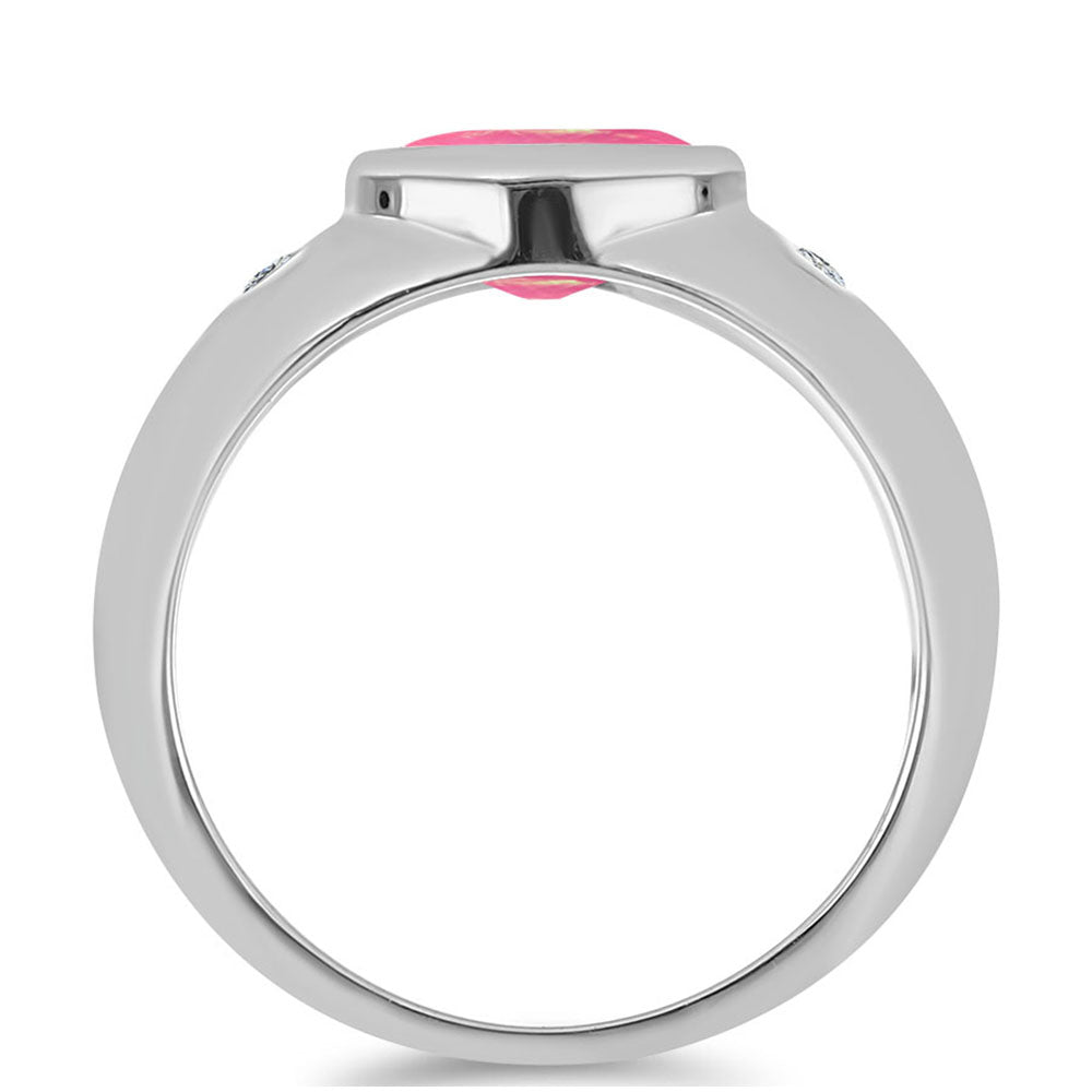 Stříbro 925/1000 - Prsten s Růžovým Opálem z Lega Dembi a Bílým Topazem - Karátové číslo: 0.8. přibližná hmotnost: 3.11 gramů 2 