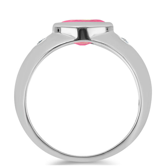 Stříbro 925/1000 - Prsten s Růžovým Opálem z Lega Dembi a Bílým Topazem - Karátové číslo: 0.8. přibližná hmotnost: 3.11 gramů