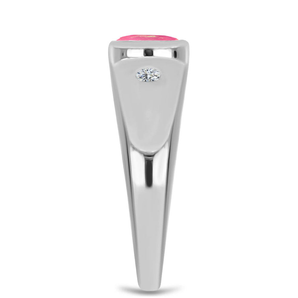 Stříbro 925/1000 - Prsten s Růžovým Opálem z Lega Dembi a Bílým Topazem - Karátové číslo: 0.8. přibližná hmotnost: 3.11 gramů 4 