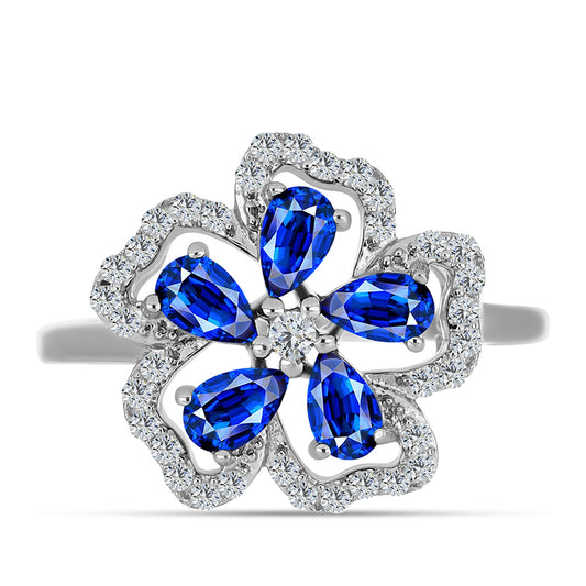 Stříbro 925/1000 - Prsten s Australským Modrým Safírem a Bílým Topazem - Karátové číslo: 1.93. přibližná hmotnost: 2.98 gramů