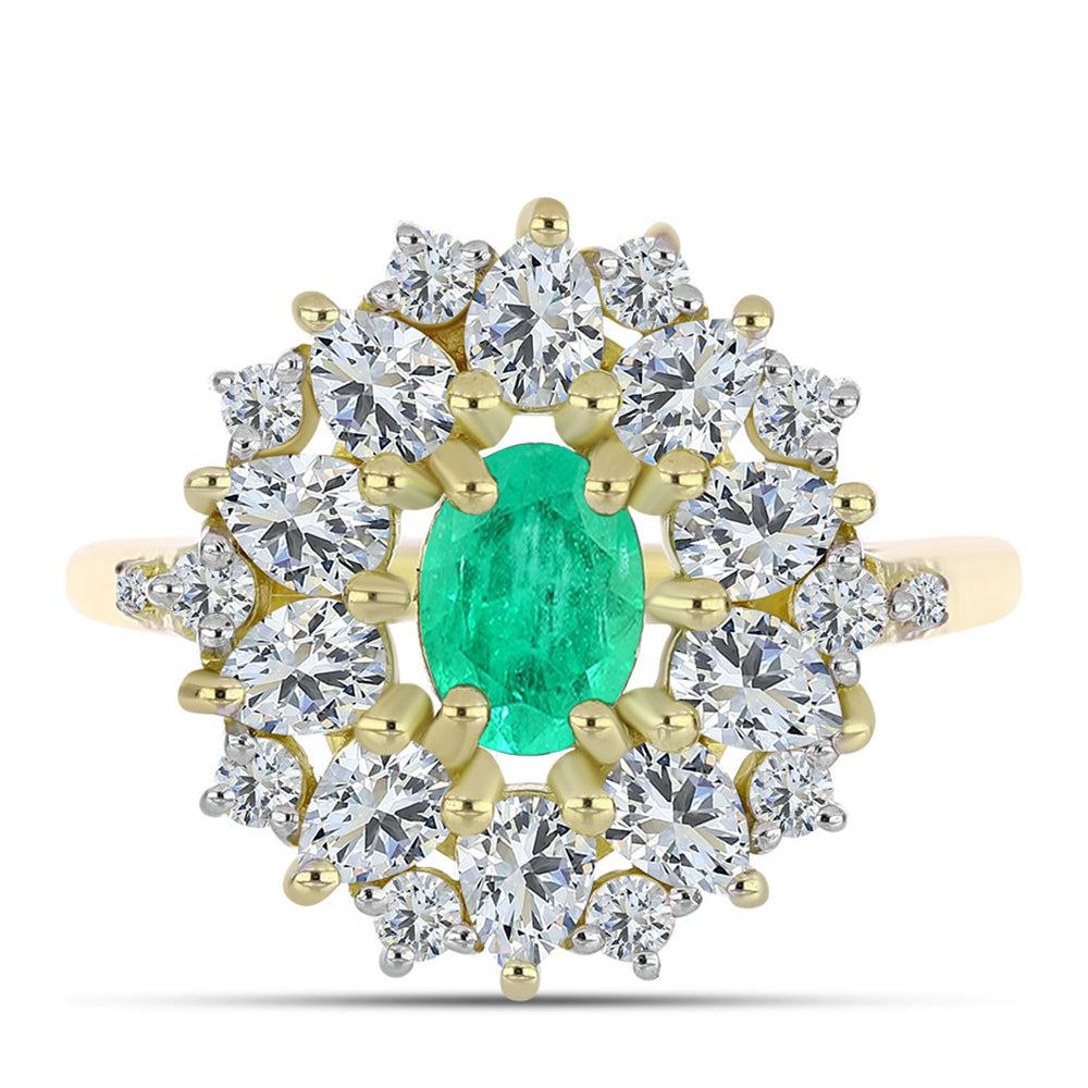 Pozlacený Stříbrný Prsten s Kolumbijským Smaragdem a Bílým Diamantem 1 