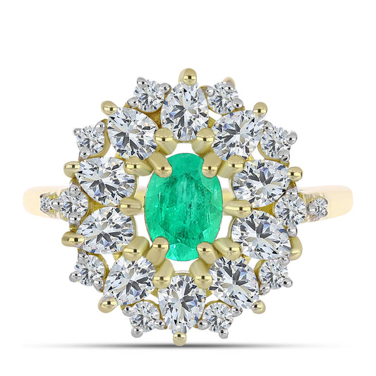 Pozlacený Stříbrný Prsten s Kolumbijským Smaragdem a Bílým Diamantem