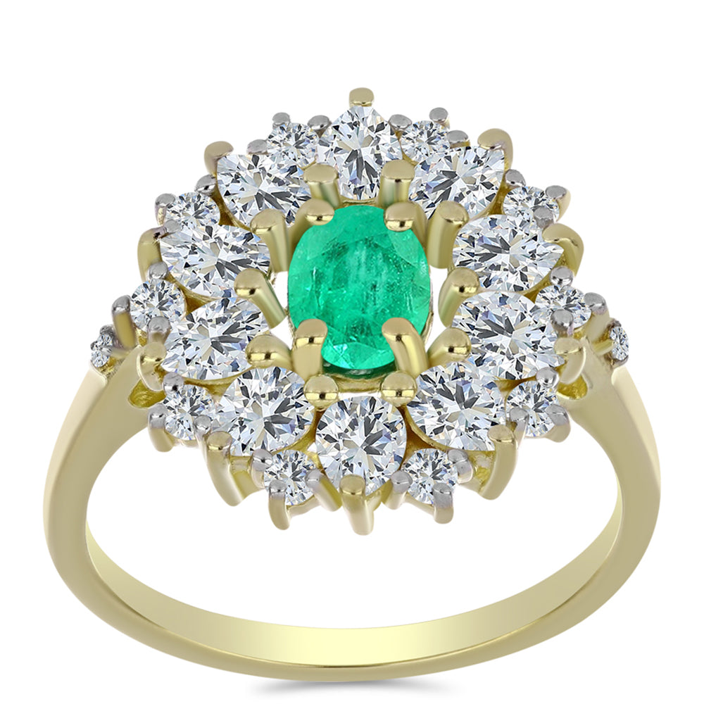 Pozlacený Stříbrný Prsten s Kolumbijským Smaragdem a Bílým Diamantem 3 