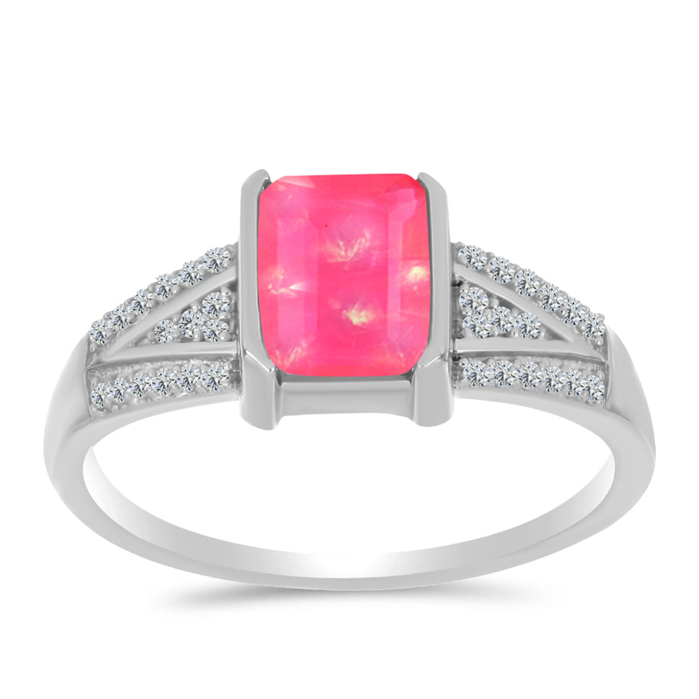 Stříbrný Prsten s Růžovým Opálem z Lega Dembi a Bílým Topazem