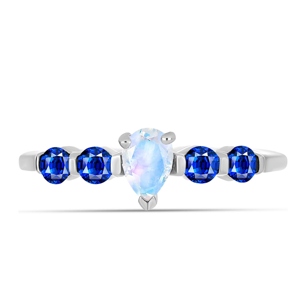 Stříbrný Prsten s Australským Modrým Safírem a Duhovým Měsíčním Kamenem 1 