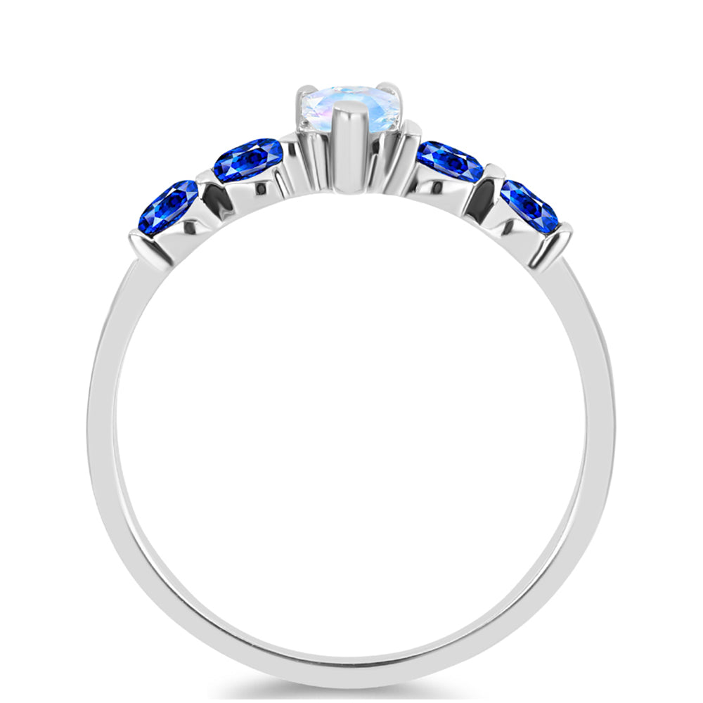 Stříbrný Prsten s Australským Modrým Safírem a Duhovým Měsíčním Kamenem