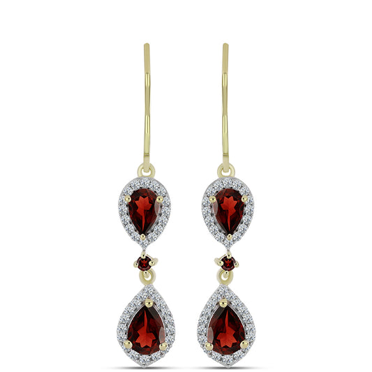 Pozlacené Stříbro 925/1000 - Náušnice s Bartonským Granátem a Bílým Topazem - Karátové číslo: 3.36. přibližná hmotnost: 4.32 gramů