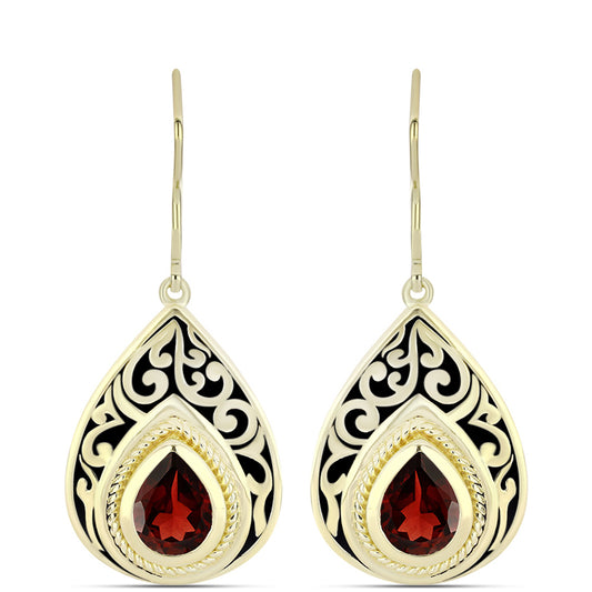 Pozlacené Stříbro 925/1000 - Náušnice s Bartonským Granátem - Karátové číslo: 2.47. přibližná hmotnost: 7.7 gramů