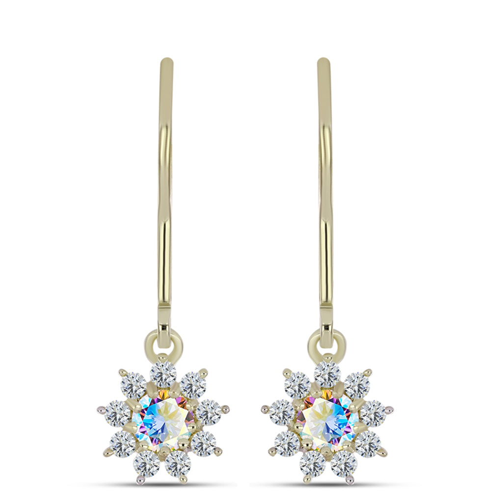 Pozlacené stříbro 925/1000 Náušnice s Ledovým Moissanitem a Bílým Topazem - Karátové číslo: 0.65. přibližná hmotnost: 1.58 gramů