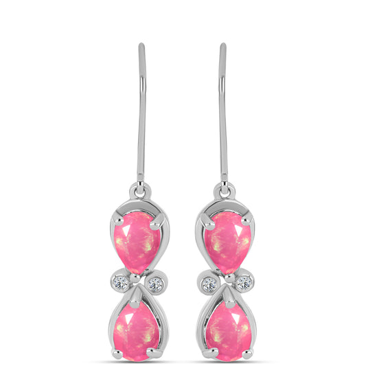 Stříbro 925/1000 Náušnice s Růžovým Opálem z Lega Dembi a Bílým Topazem - Karátové číslo: 1.85. přibližná hmotnost: 3.45 gramů