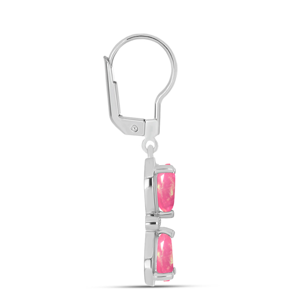 Stříbro 925/1000 Náušnice s Růžovým Opálem z Lega Dembi a Bílým Topazem - Karátové číslo: 1.85. přibližná hmotnost: 3.45 gramů 2 