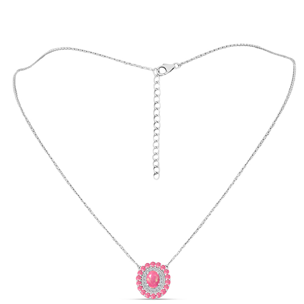 Stříbro 925/1000 Náhrdelník s Růžovým Opálem z Lega Dembi a Bílým Topazem - Karátové číslo: 1.07. přibližná hmotnost: 3.88 gramů 1 