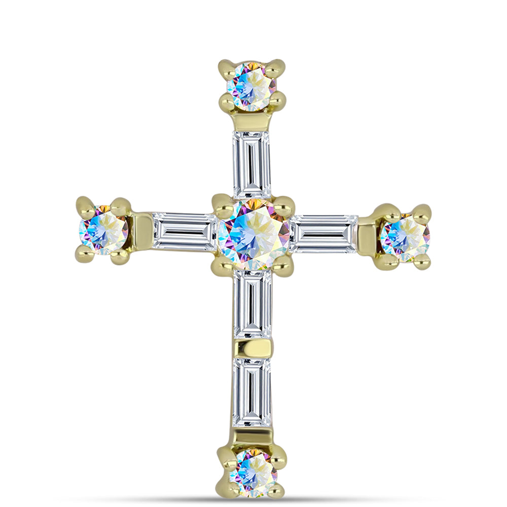 Pozlacené Stříbro 925/1000 - Přívěsek s Ledovým Moissanitem a Bílým Zirkonem - Karátové číslo: 0.63. přibližná hmotnost: 1.06 gramů