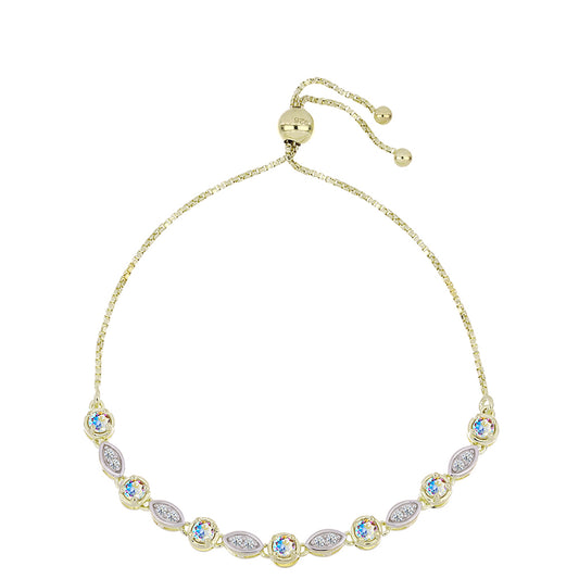 Pozlacené Stříbro 925/1000 - Náramek s Ledovým Moissanitem a Bílým Topazem - Karátové číslo: 0.95. přibližná hmotnost: 5.36 gramů