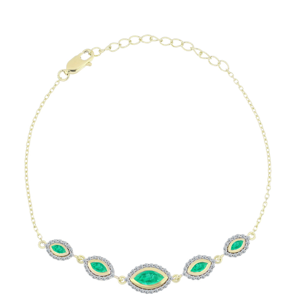 Pozlacené Stříbro 925/1000 - Náramek s Kolumbijským Smaragdem a Bílým Diamantem - Karátové číslo: 1.51. přibližná hmotnost: 4.32 gramů 1 