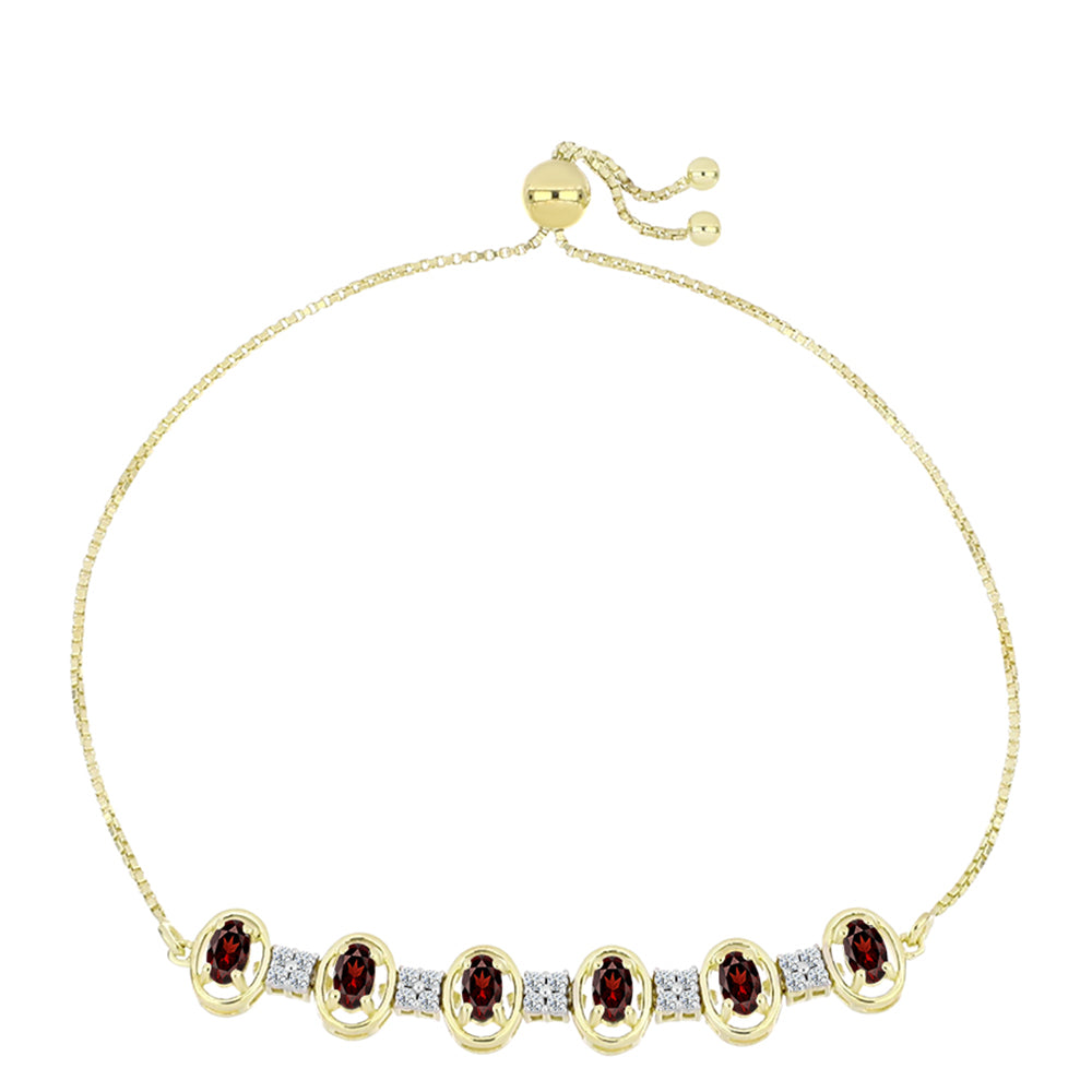 Pozlacené stříbro 925/1000 Náramek s Bartonským Granátem a Bílým Topazem - Karátové číslo: 2.21. přibližná hmotnost: 6.23 gramů 1 