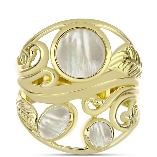 Pozlacené Stříbro 925/1000 - Prsten s Lasturou - Karátové číslo: 2.59. přibližná hmotnost: 7.54 gramů