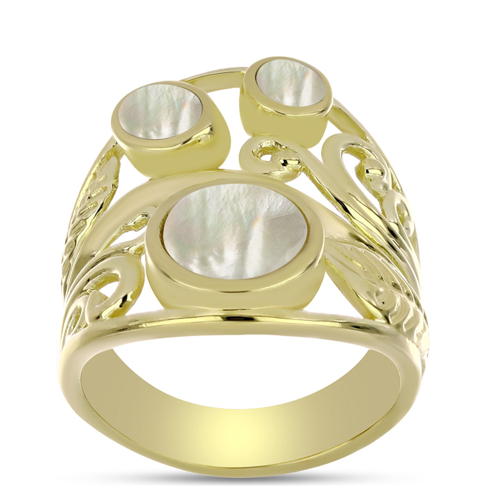 Pozlacené Stříbro 925/1000 - Prsten s Lasturou - Karátové číslo: 2.59. přibližná hmotnost: 7.54 gramů 3 