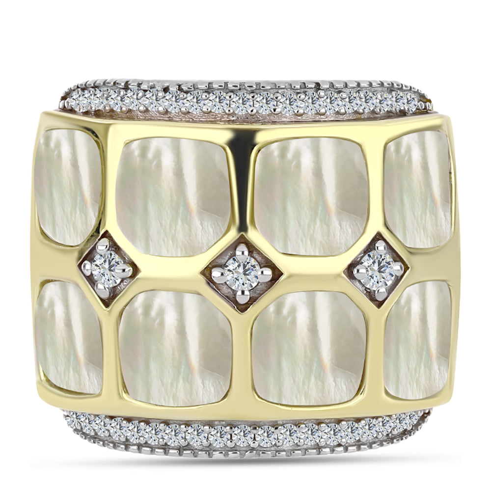 Pozlacené Stříbro 925/1000 - Prsten s Lasturou a Bílým Topazem - Karátové číslo: 6.7. přibližná hmotnost: 11.67 gramů 1 