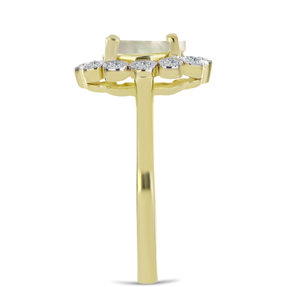 Pozlacené Stříbro 925/1000 - Prsten s Lasturou a Bílým Topazem - Karátové číslo: 1.14. přibližná hmotnost: 2.67 gramů