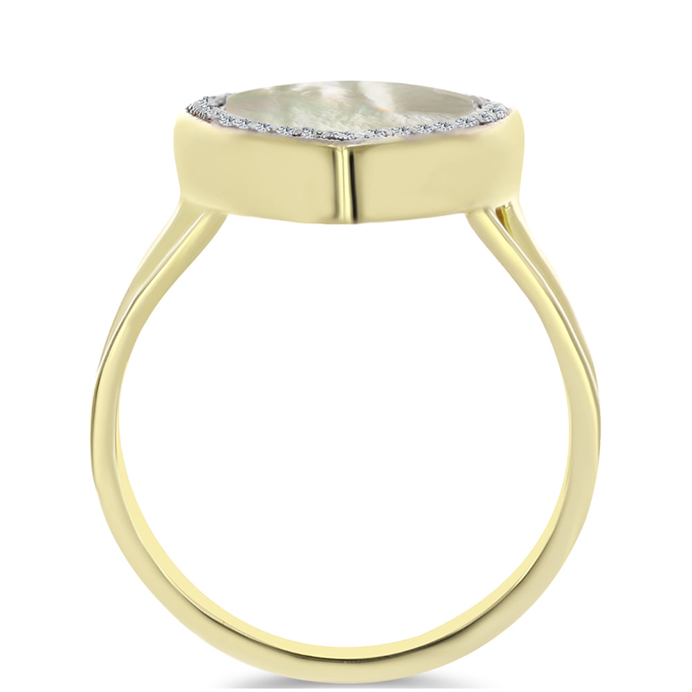 Pozlacené Stříbro 925/1000 - Prsten s Lasturou a Bílým Topazem - Karátové číslo: 4.59. přibližná hmotnost: 5.74 gramů 2 