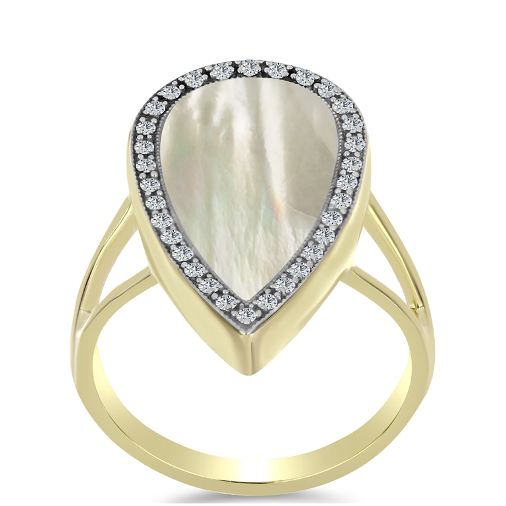 Pozlacené Stříbro 925/1000 - Prsten s Lasturou a Bílým Topazem - Karátové číslo: 4.59. přibližná hmotnost: 5.74 gramů