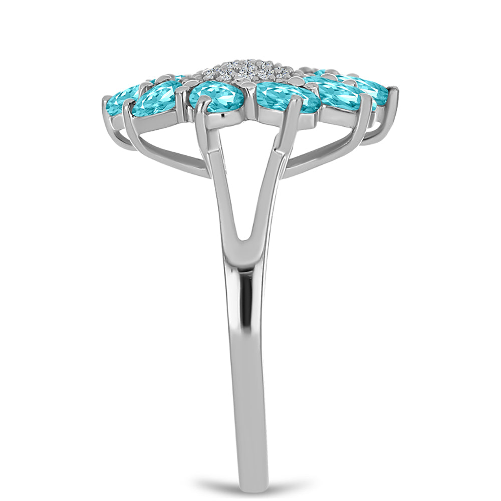 Stříbro 925/1000 - Prsten s Paraiba Křemenem a Bílým Topazem - Karátové číslo: 2.11. přibližná hmotnost: 3.65 gramů